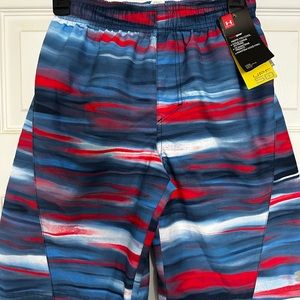 Boys swim trunks- red/white/blue- under armor